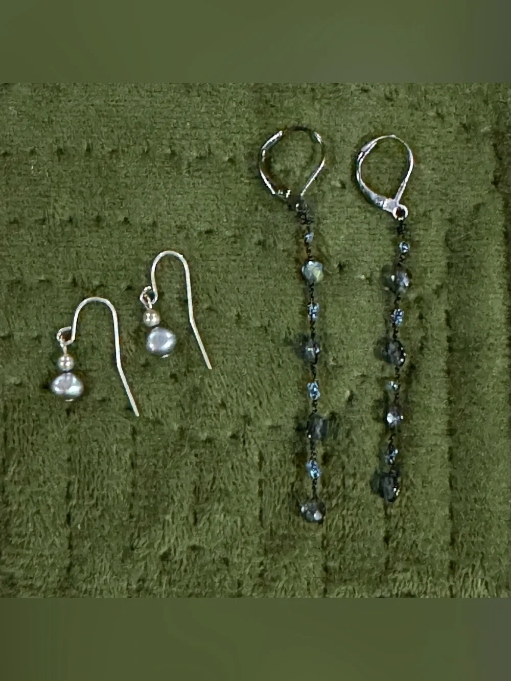 Vintage 90s Delicate Black Beaded Drop Earrings and Silver Pearl- Women Jewelry